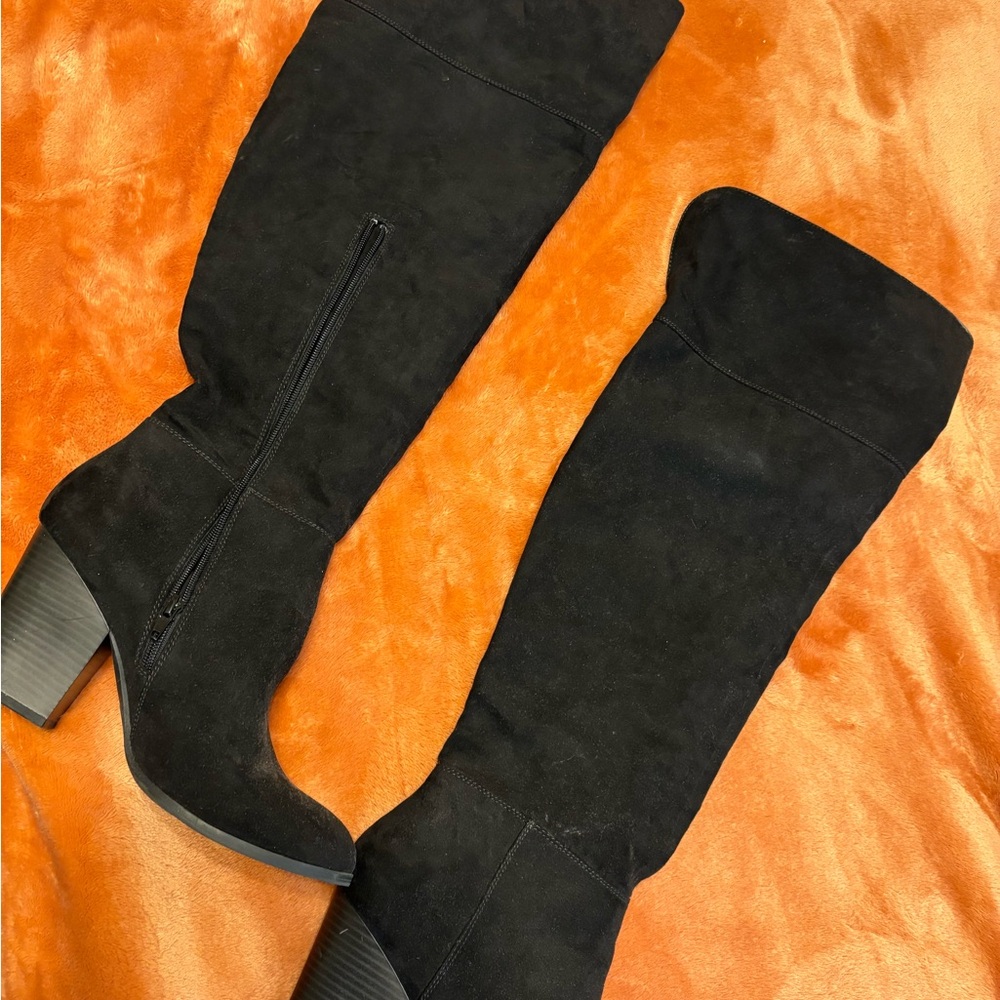 Express Black Over the Knee Boots Suede Block Heel